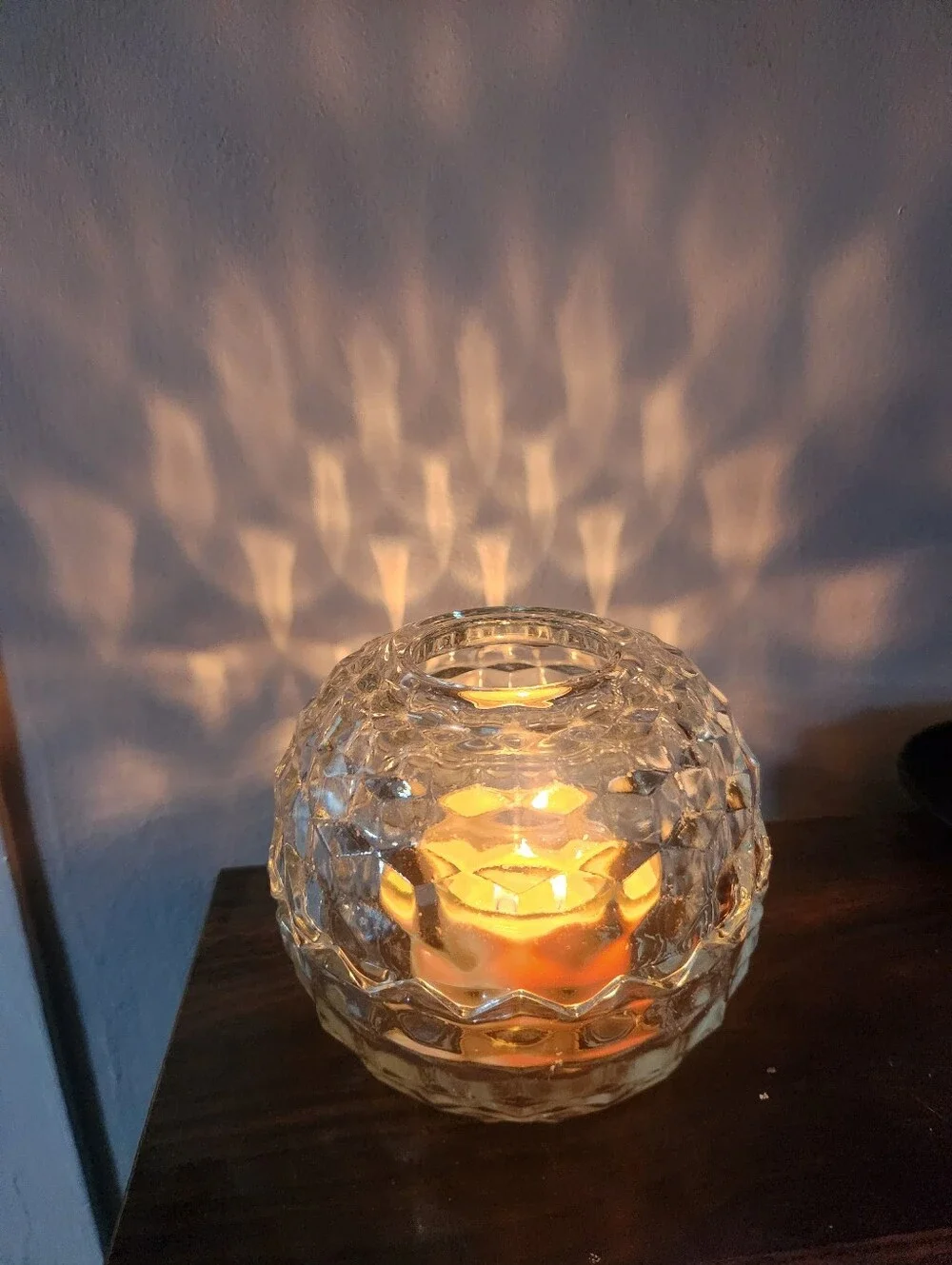 Vintage Homco Fairy Light Lamp Clear Glass Geometric Candle Holders Cottagecore